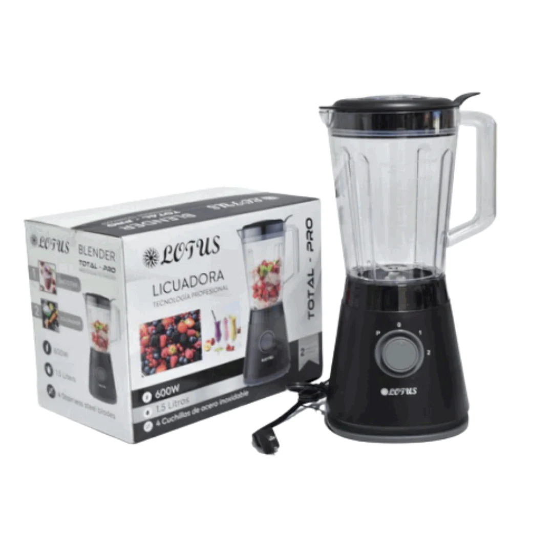 Licuadora Total Pro Jarra Plástica 1.5L 600W Negro Lotus LT-9863-BLK
