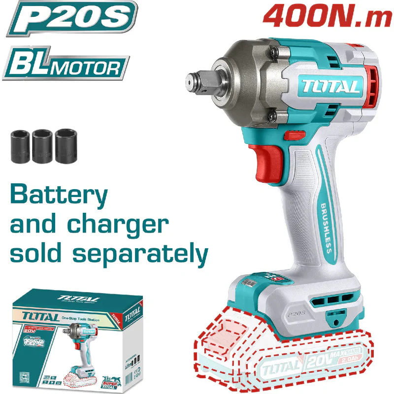 Llave Impacto Dado Cuadrado 1/2" 20V 400Nm. Batería Y Cargador Por Separado TIWLI20401