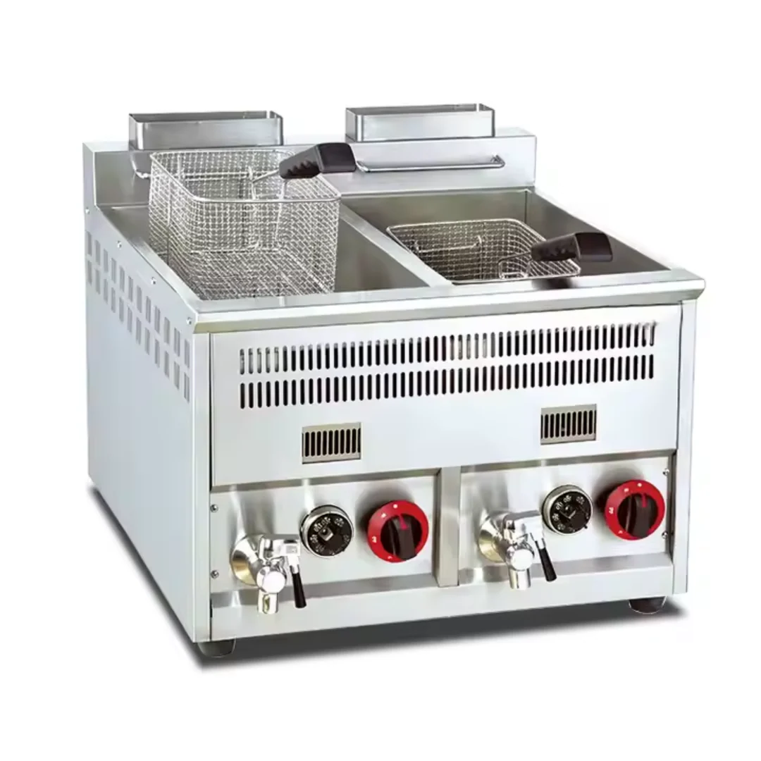 Freidora a Gas 8+8L con Drenaje & Termostato 610*660*550mm HGF-72B