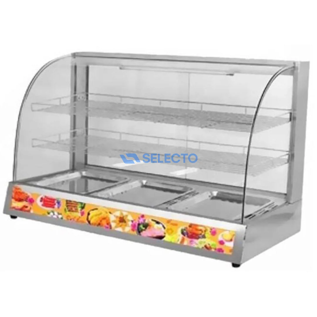 Vitrina Calentador Plateado de 3 Bandejas 950*480*630mm HW-3PS