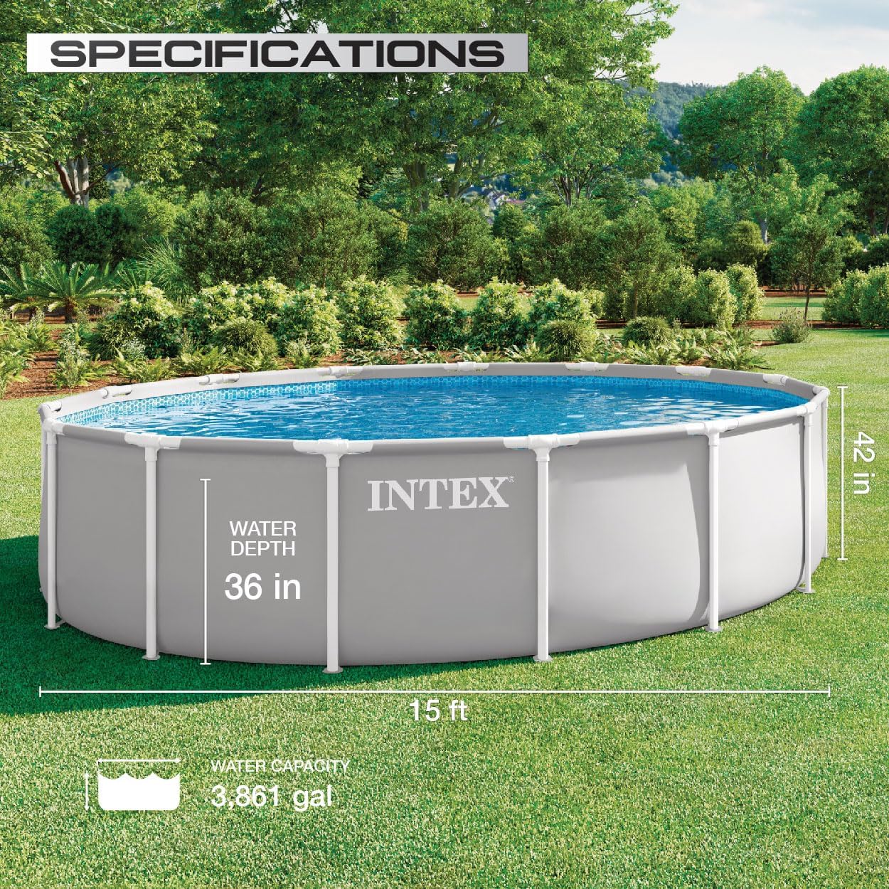 Piscina Redonda Desmontable de Tubo 15 pies x 42" Incluye Filtro y Escalera Intex 26723EP - Image 3