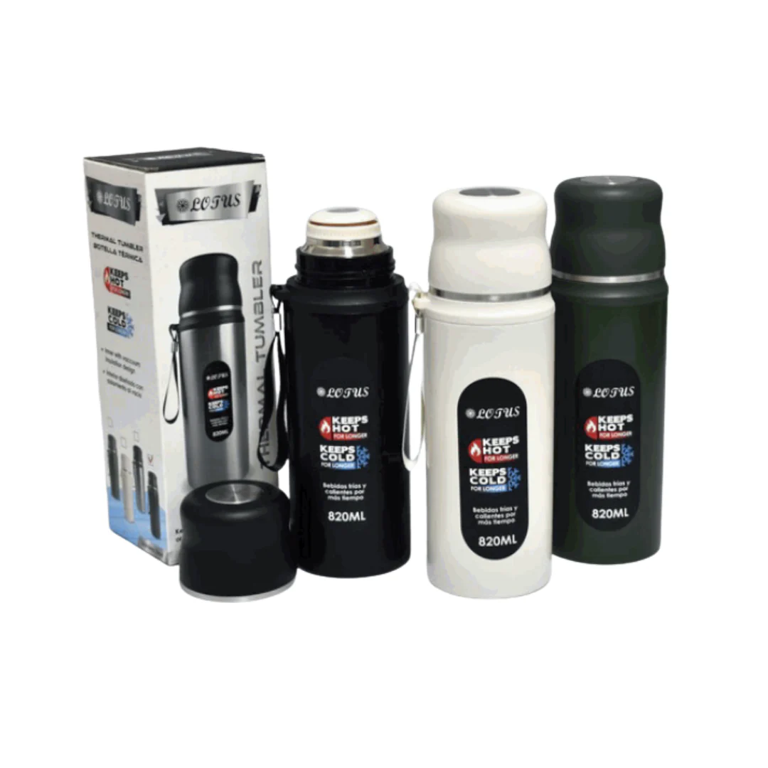 Termo de Agua en Acero Inoxidable 820ml Mantiene Frío y Caliente Lotus SV-VF789-MIX
