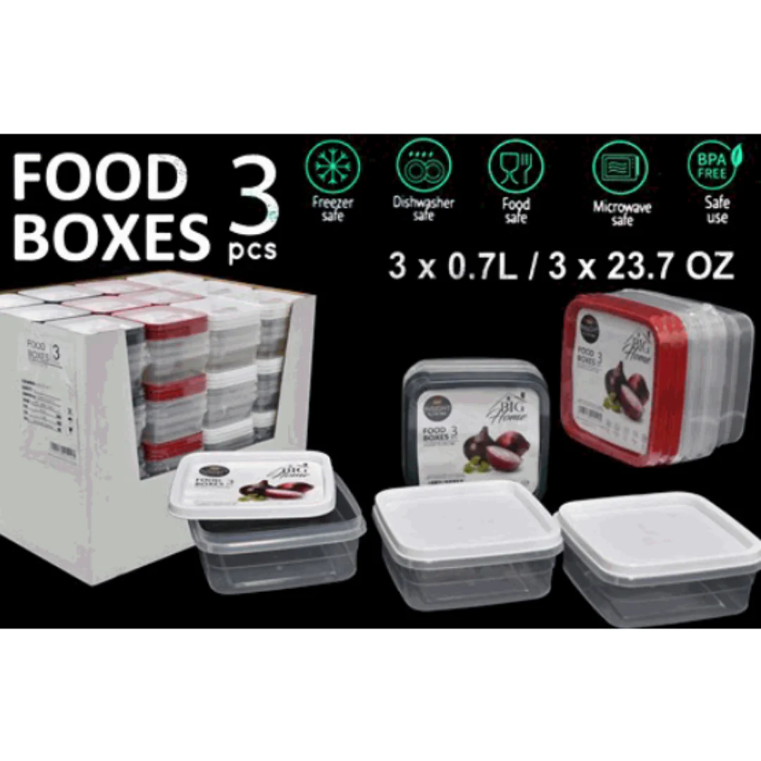 Set 3 Vasijas Plásticas Cuadrado con Tapa 0.70L BG-TLT-011