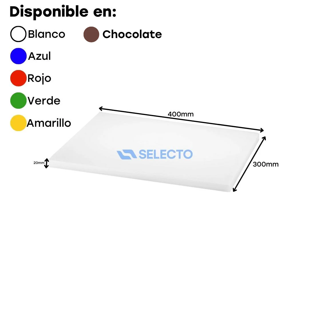 Tabla de Picar de Polietileno de 400X300X20MM Blanco, Azul, Rojo, Verde, Amarillo, Chocolate