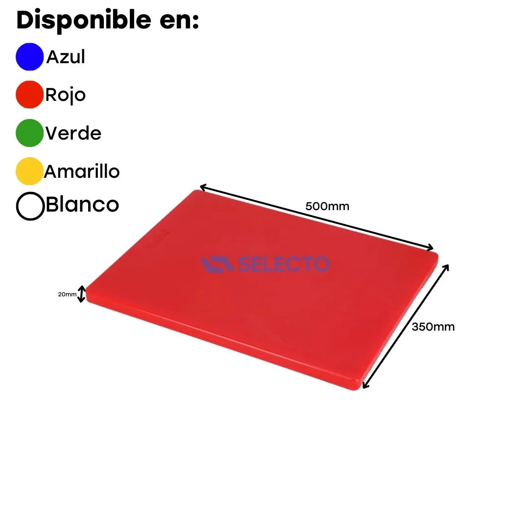 Tabla de Picar de Polietileno de 500x350x20mm Azul, Rojo, Verde, Amarillo & Blanco
