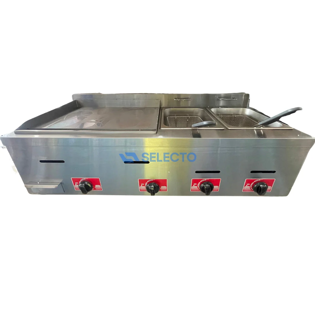 Equipo 2en1 a Gas de Acero Inoxidable con Plancha y Doble Freidora HGG-780 - Image 3