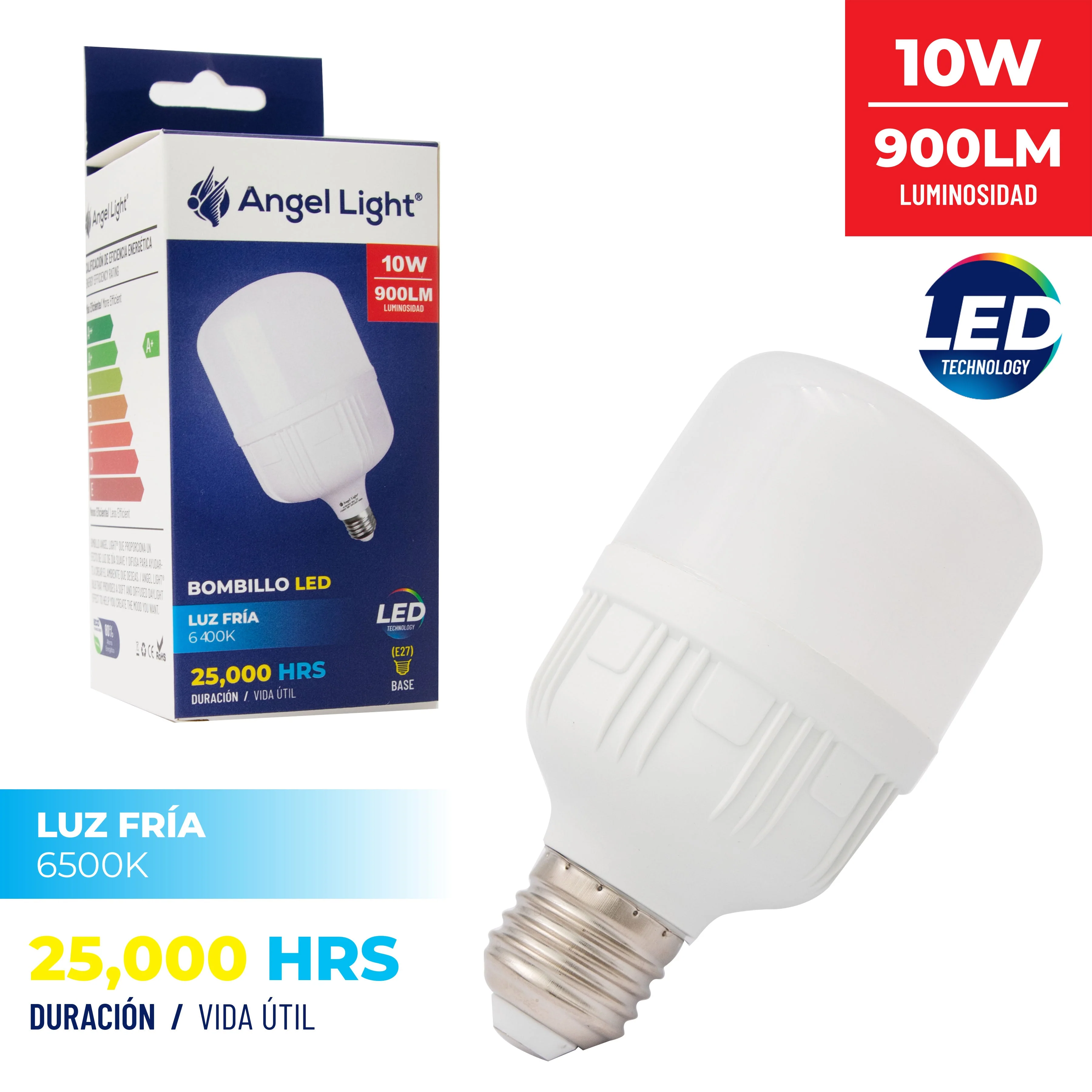 Bombillo Foco LED Tipo Cilindro 10W Luz Fría 6500K Angel Light A105-GFS-10W