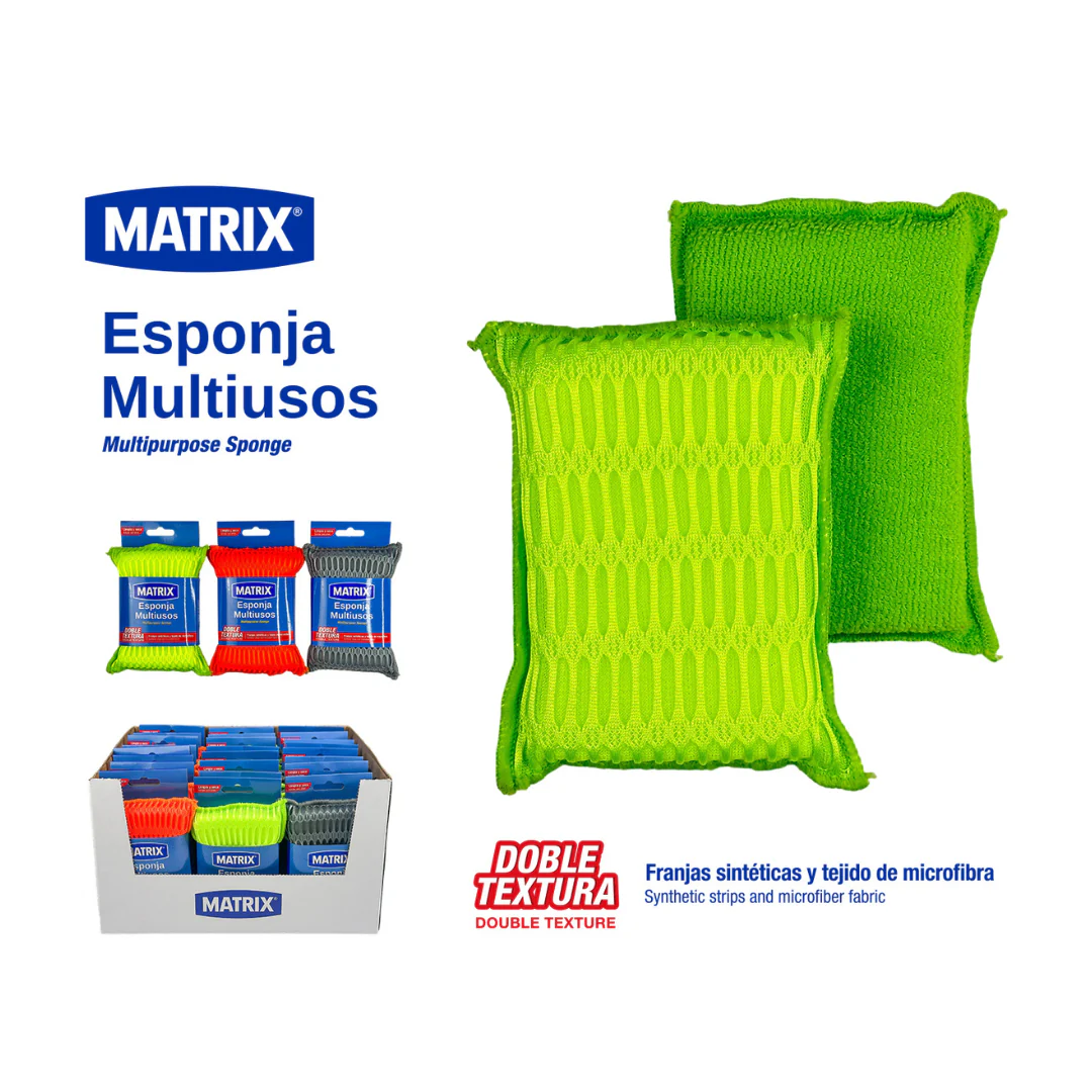 Esponja para Fregar Multiuso Doble Textura Microfibra Matrix MT-2502