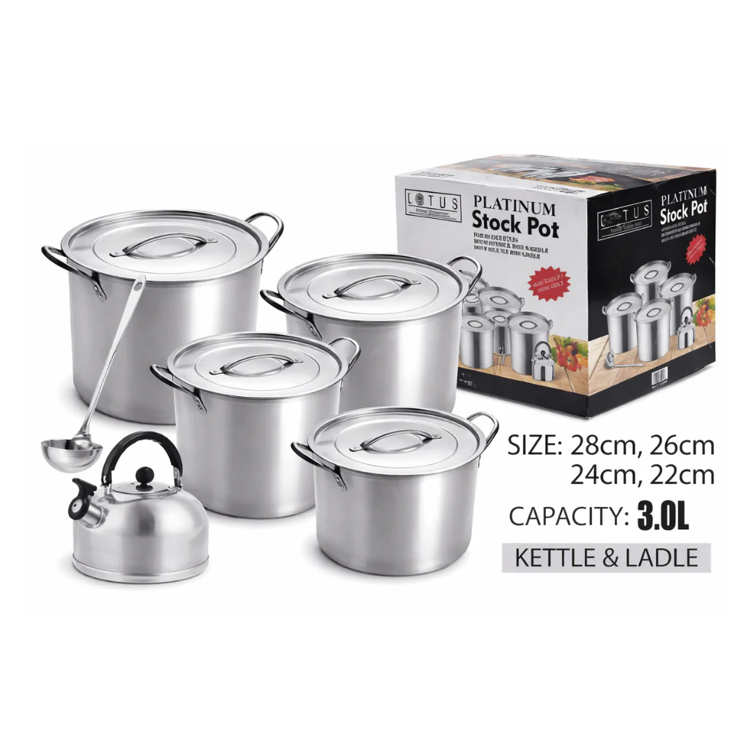 Juego de 10 Piezas Olla + Tetera + Cucharon de Acero Inoxidable Lotus LHC-10PCS-001