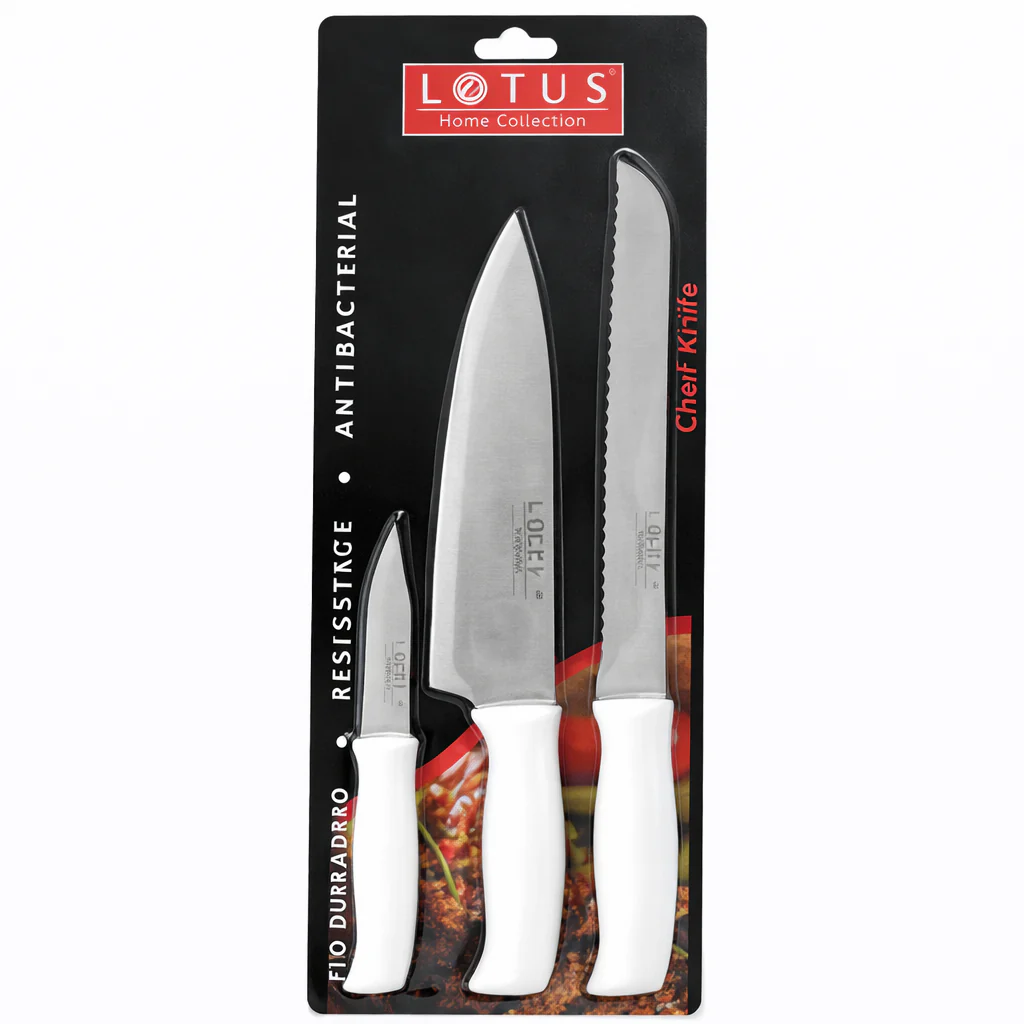 Set 3 Cuchillos en Acero Inoxidable Mango de Plástico Lotus KN1-002