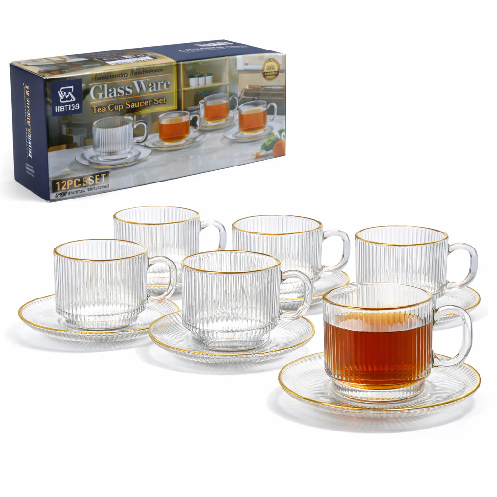 Set 6 Piezas de Tazas con Platos de Vidrio para Café 41143