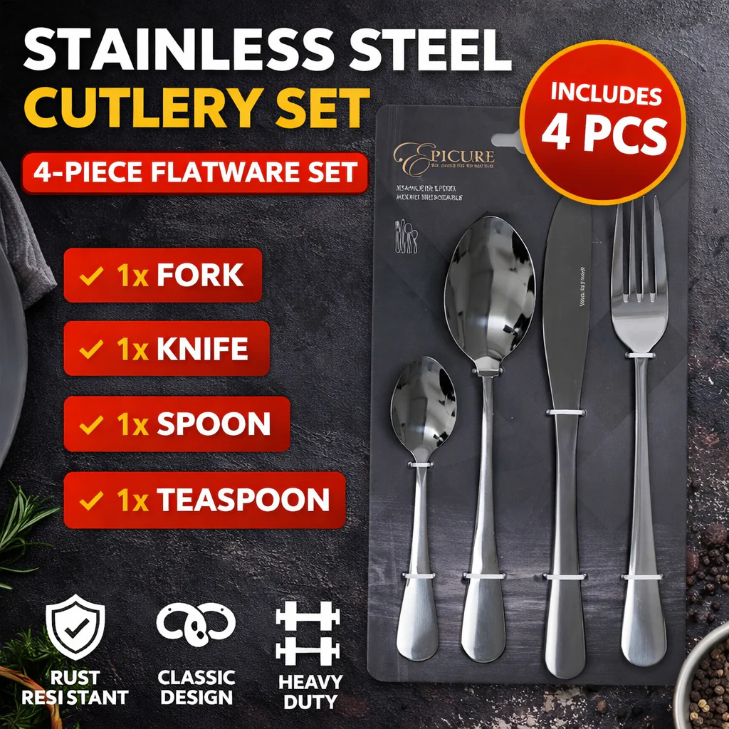 Set de 4 Piezas de Cubiertos de Acero Inoxidable Negro EP-4PCS-BK8