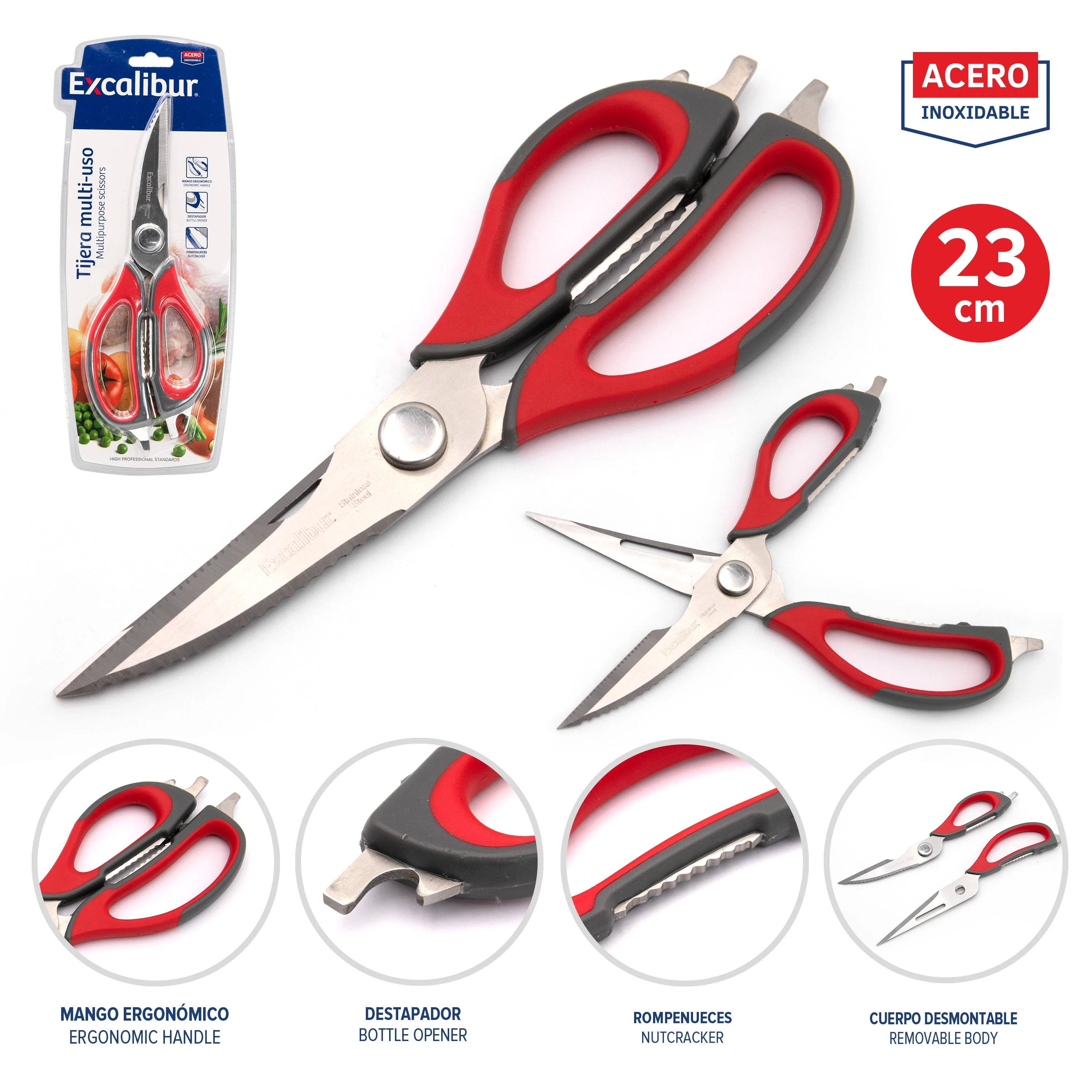 Tijera para Cocina en Acero Inoxidable 23cm Excalibur A151-KT2108