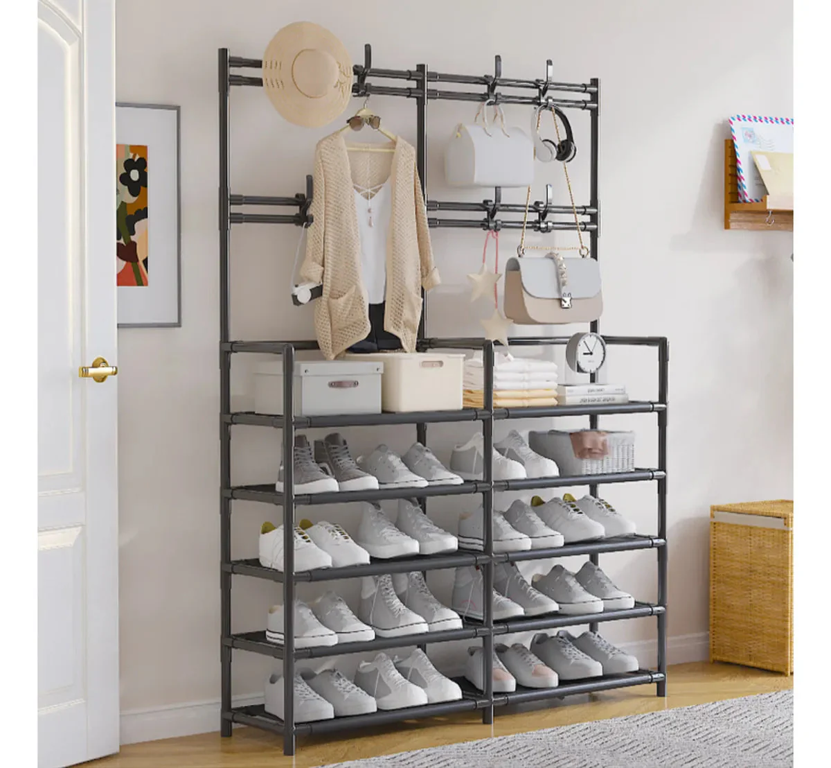 Perchero Tendedero de Ropa y Organizador de Zapatos Multifuncional Moderno 172x96x28cm FSK10954