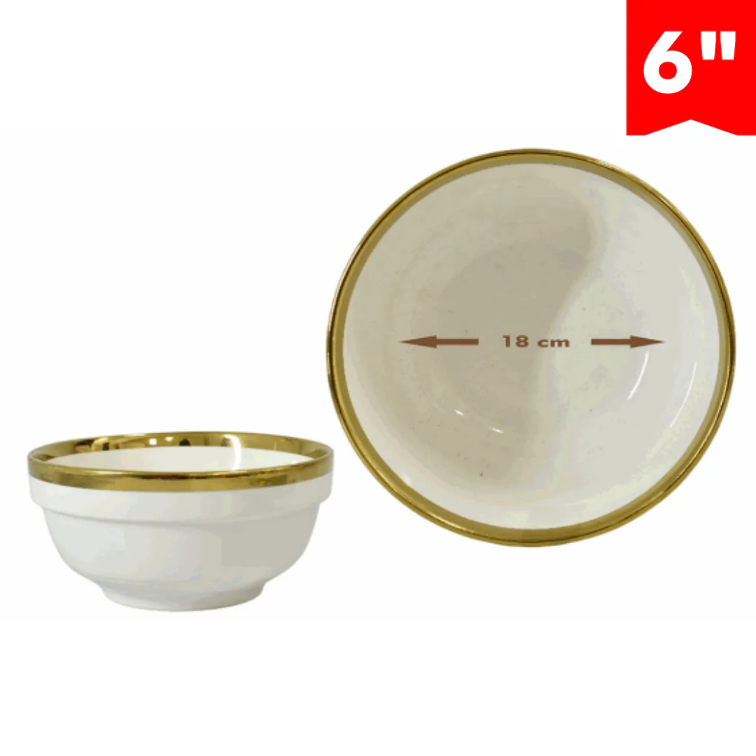 Plato Bowl de Cerámica 9" con Bordes Dorado 87651
