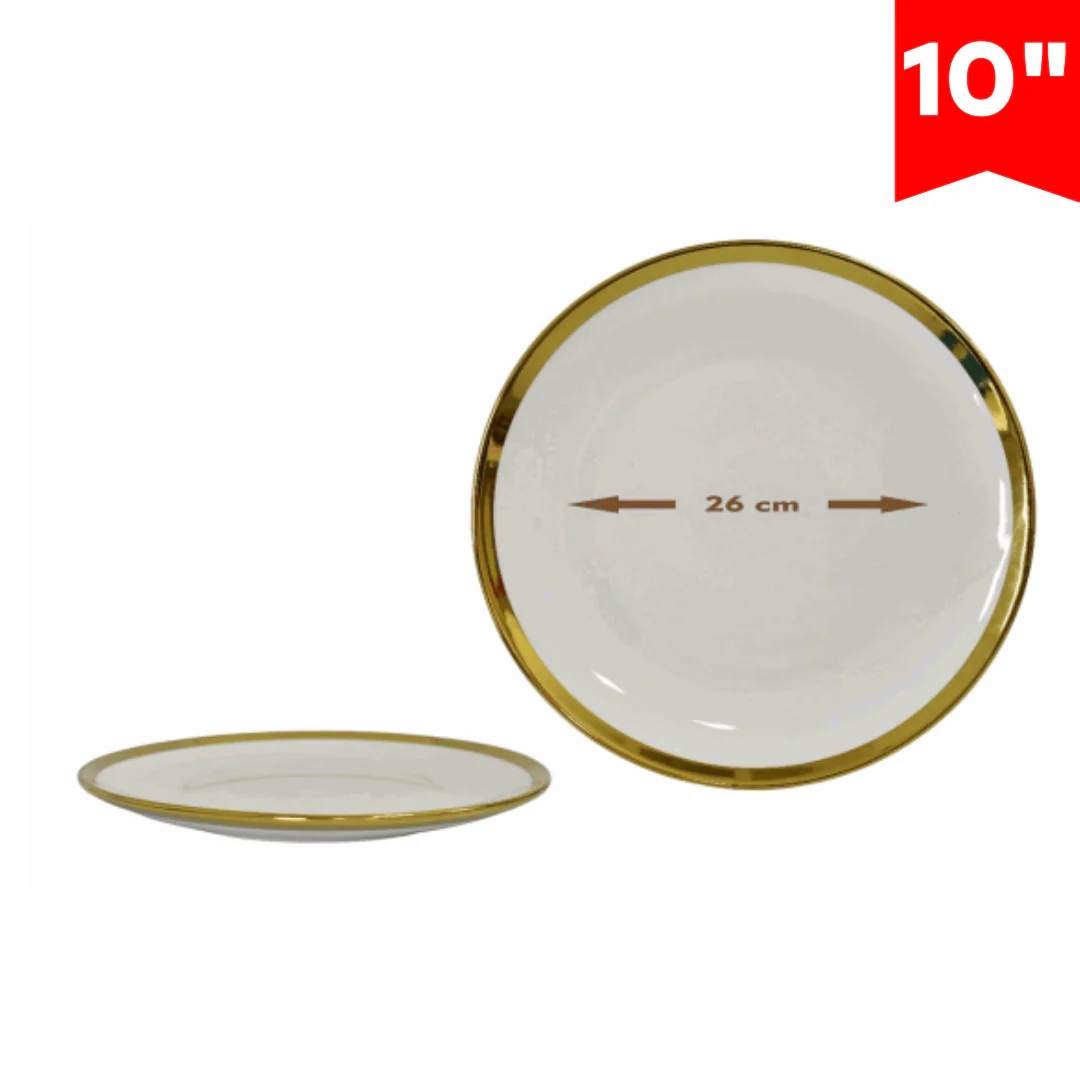 Plato de Cerámica Llano 10" con Bordes Dorado 87644