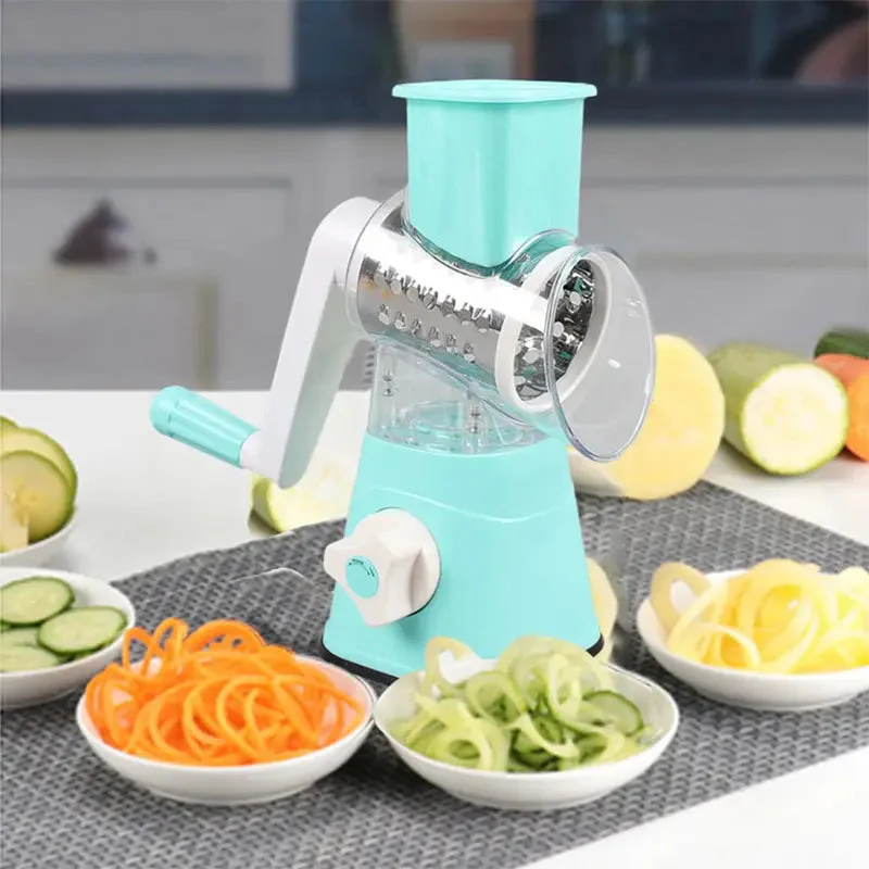 Rallador Manual Giratorio Con 3 Cuchillas Intercambiables Para Cocina. Rebanador Cortador Para Verduras, Frutas Y Más. Rallador Queso. Mandolina. KC10874