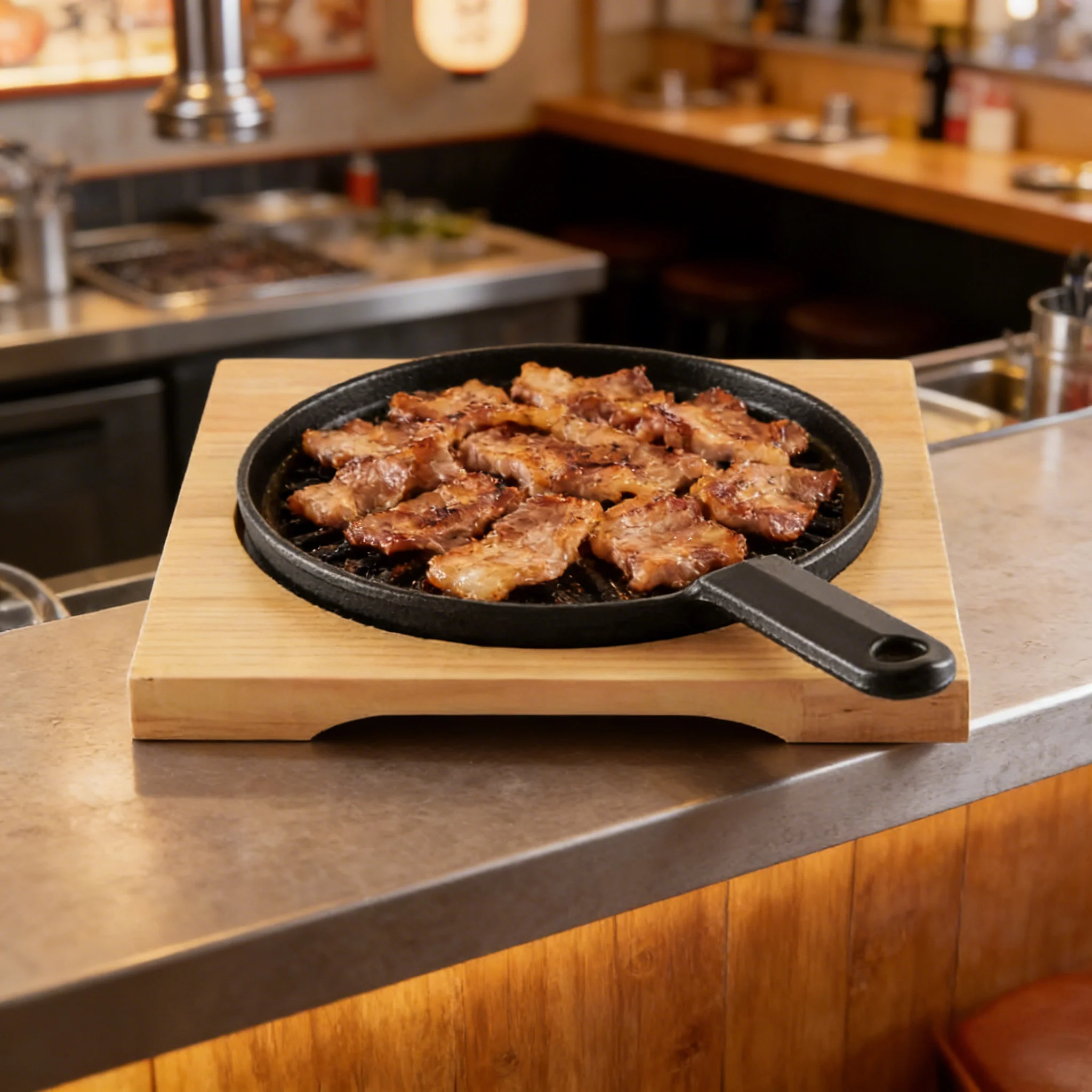 Sartén de Hierro Fundido con Bandeja de Madera 21cm 41503