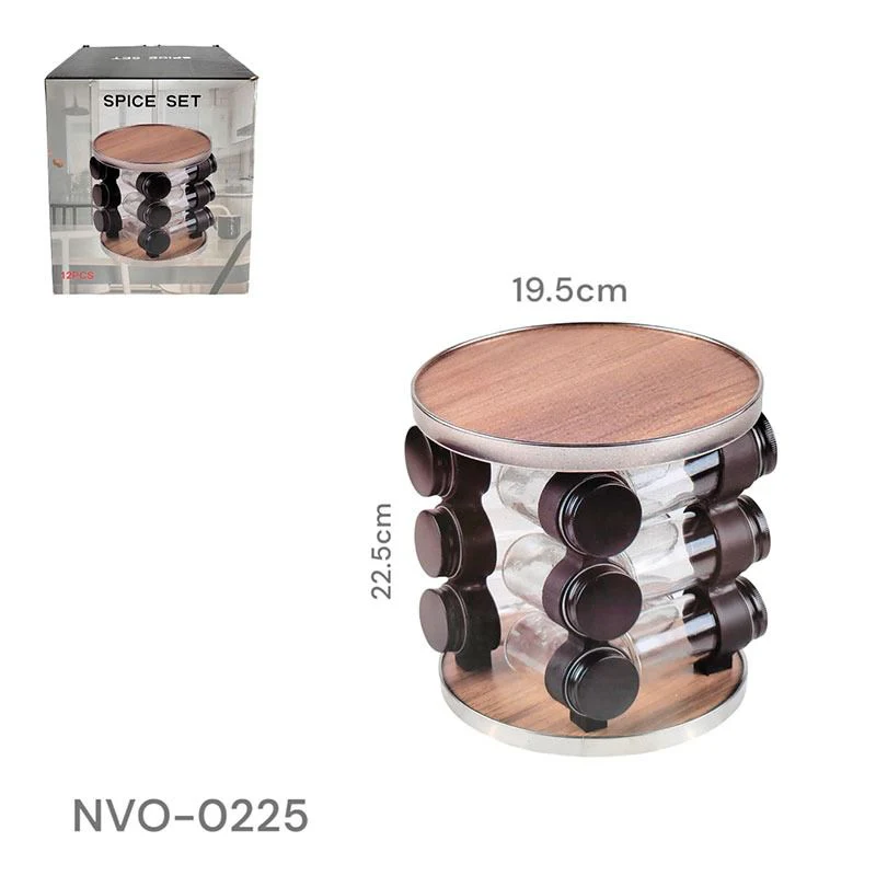 Set de 12 Condimenteros de Vidrio Giratorio NVO-0225