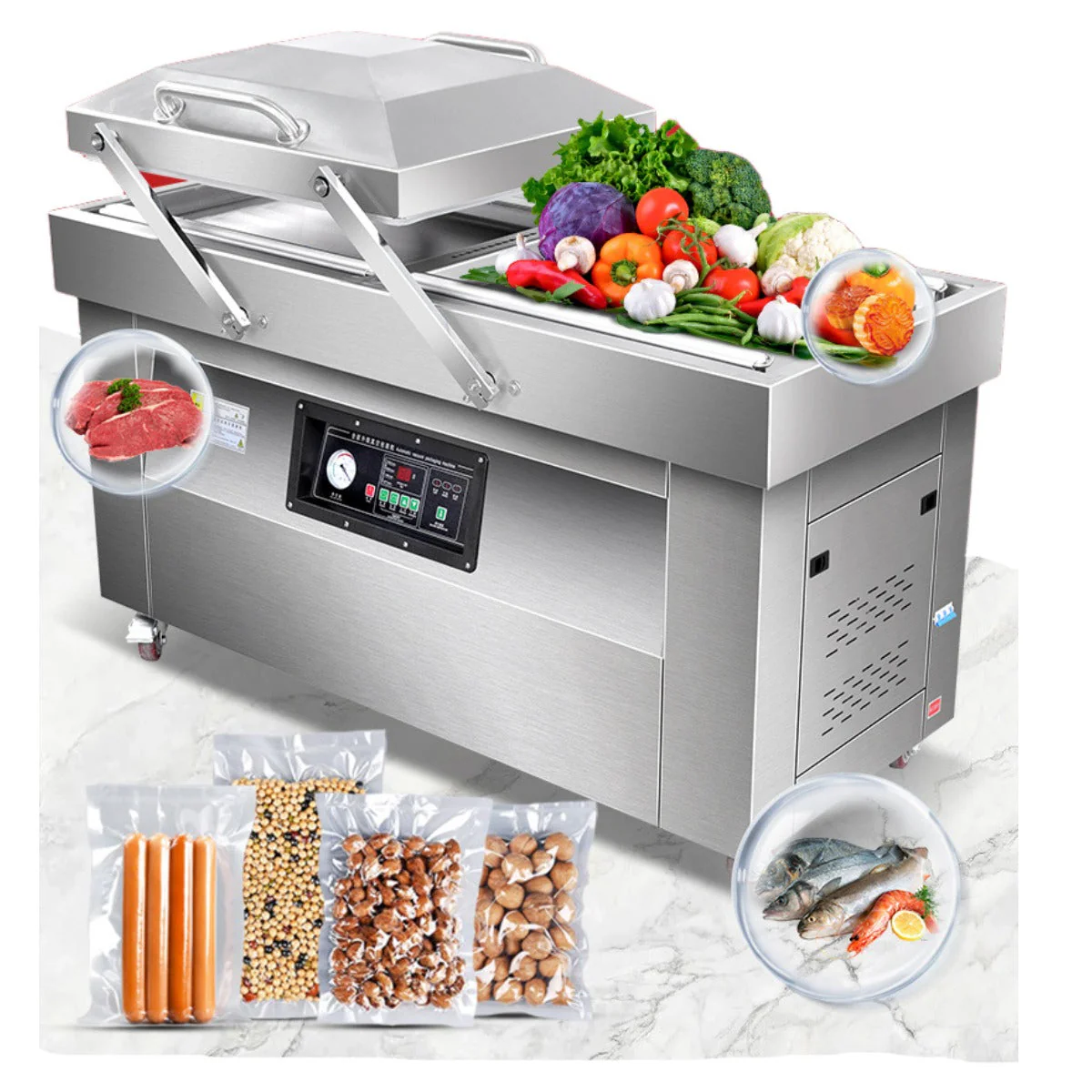 Máquina de Sellado al Vacío con Ruedas 400mm 220V/60Hz de Doble Lado para Sellar DZ400/2B Sellador al vacio. empacadora al vacio.
