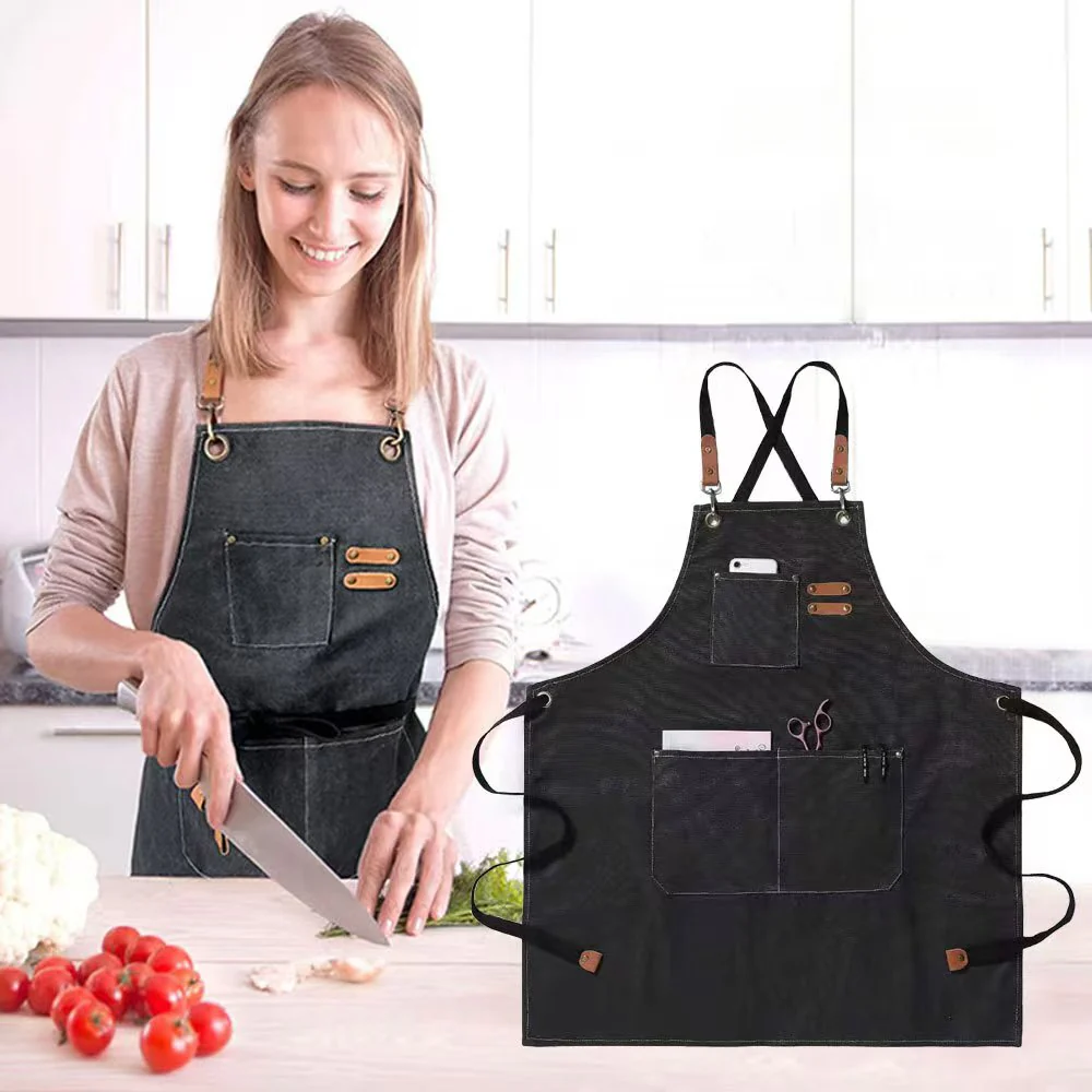 Delantal de Cocina Tipo Jeans Impermeable Negro HVB20035 - Image 2