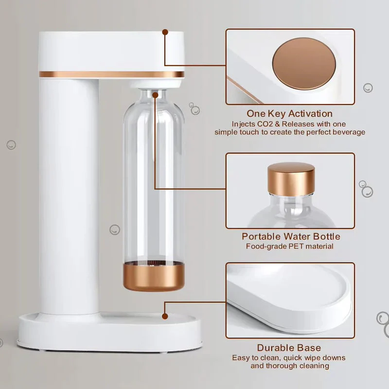 Máquina De Agua Con Gas Automática. Color Blanco 1L. Para Hacer Refrescos Carbonatados Estilo Sodastream Soda Maker. Incluye Cilindro De CO2. Yocosoda AB571 - Image 4