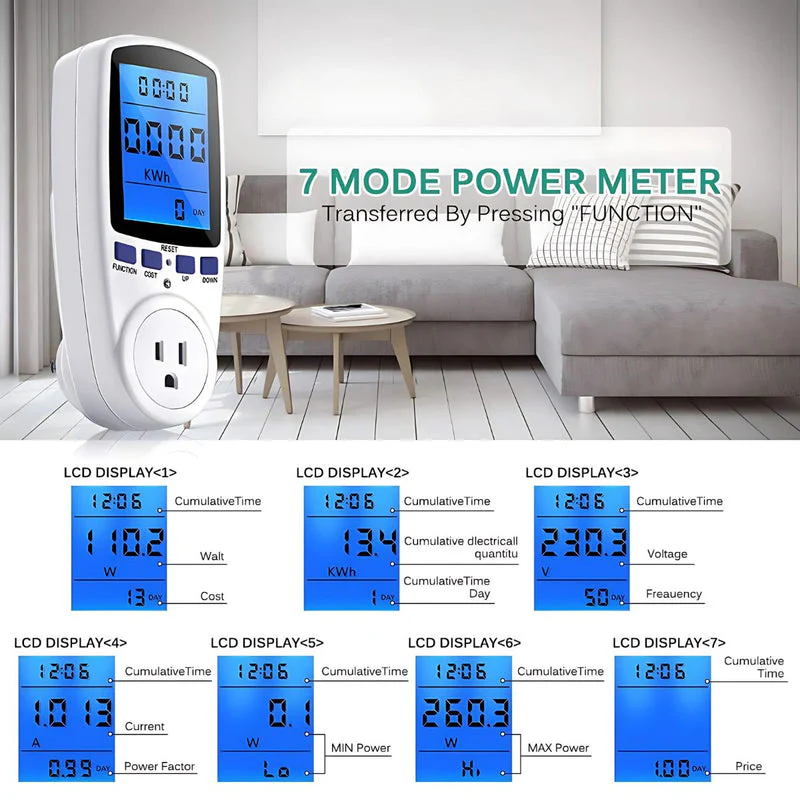 Medidor De Potencia Y Consumo Eléctrico. Enchufe Medidor De Energía. Amplificador De Voltaje. TU037 - Image 2