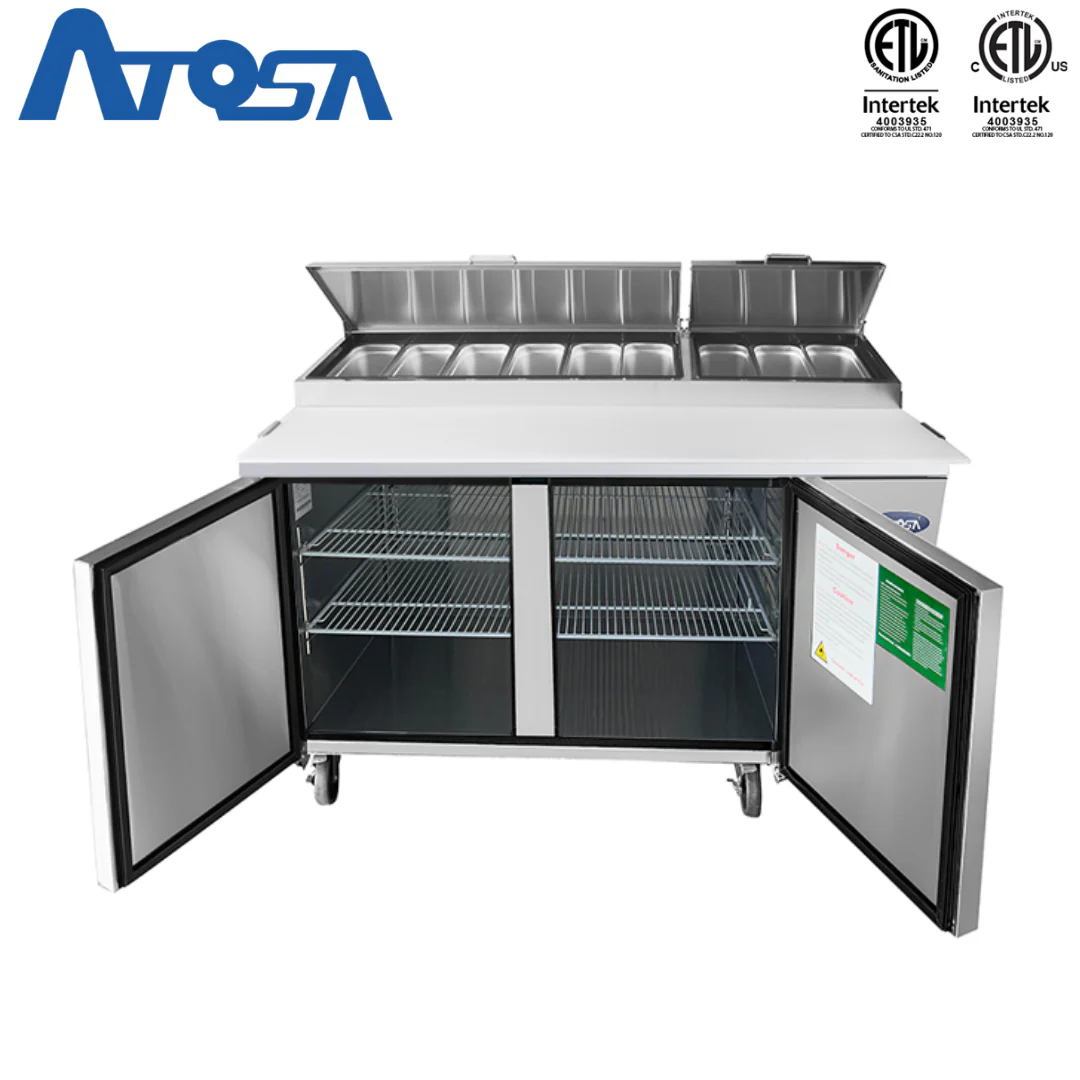 Mesa para Preparación de Pizza de 2 Puertas Refrigerada 67" Acero Inoxidable Atosa MPF8202GR - Image 4