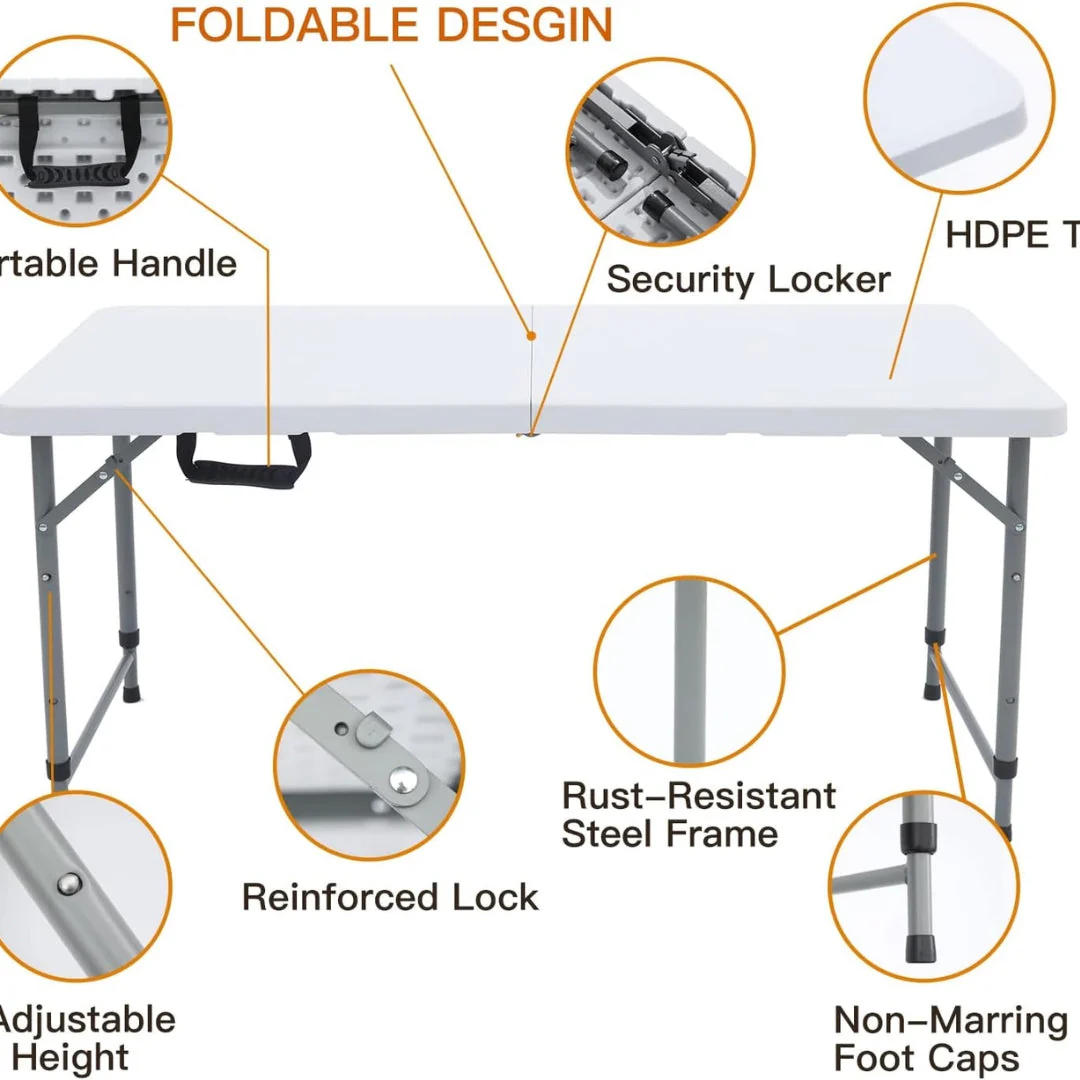 Mesa Plegable de Plástico con Metal 4 Pies 60x120x60cm - Image 4