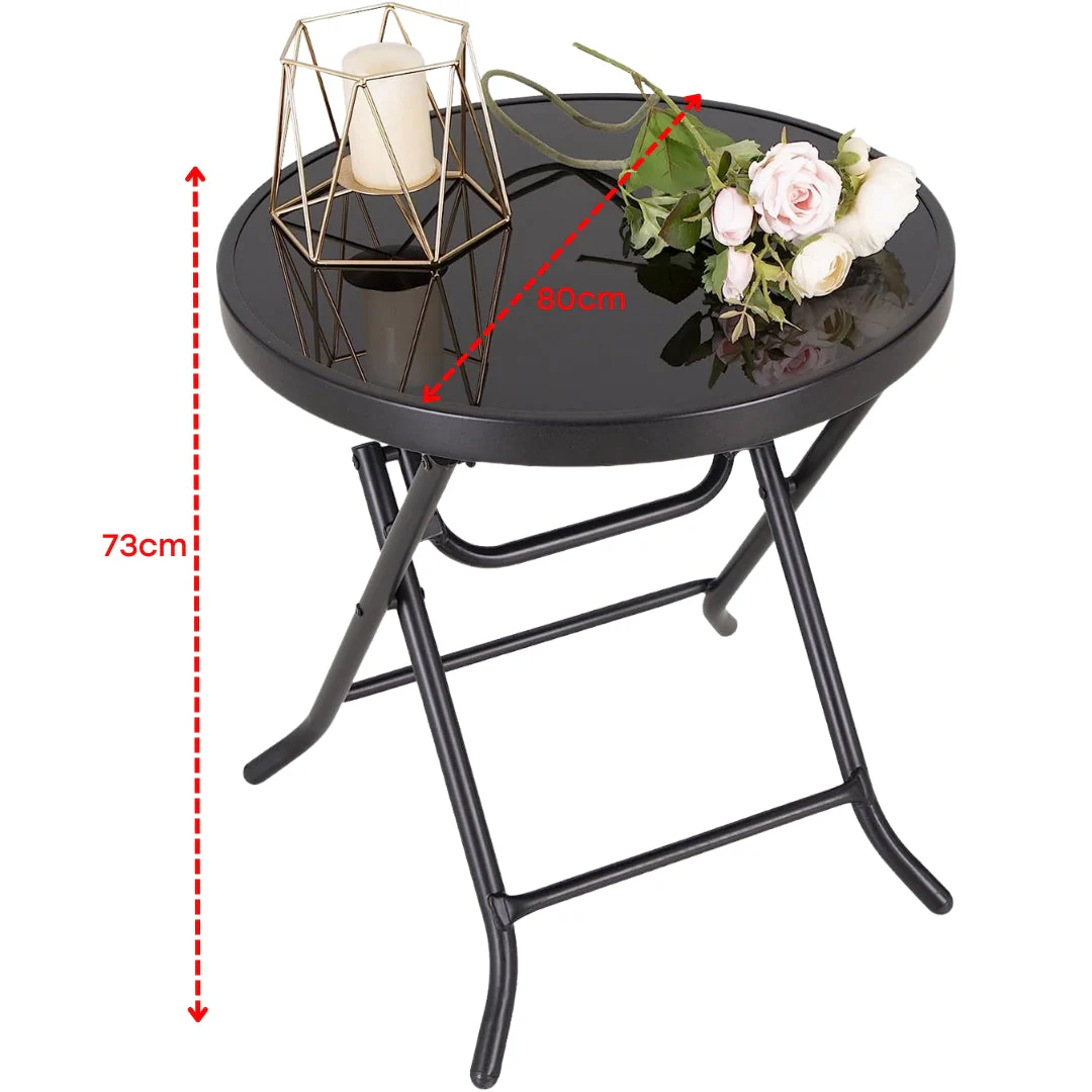 Mesa Plegable Redondo de Metal & Vidrio Templado de 60cm, 70cm & 80cm - Image 6