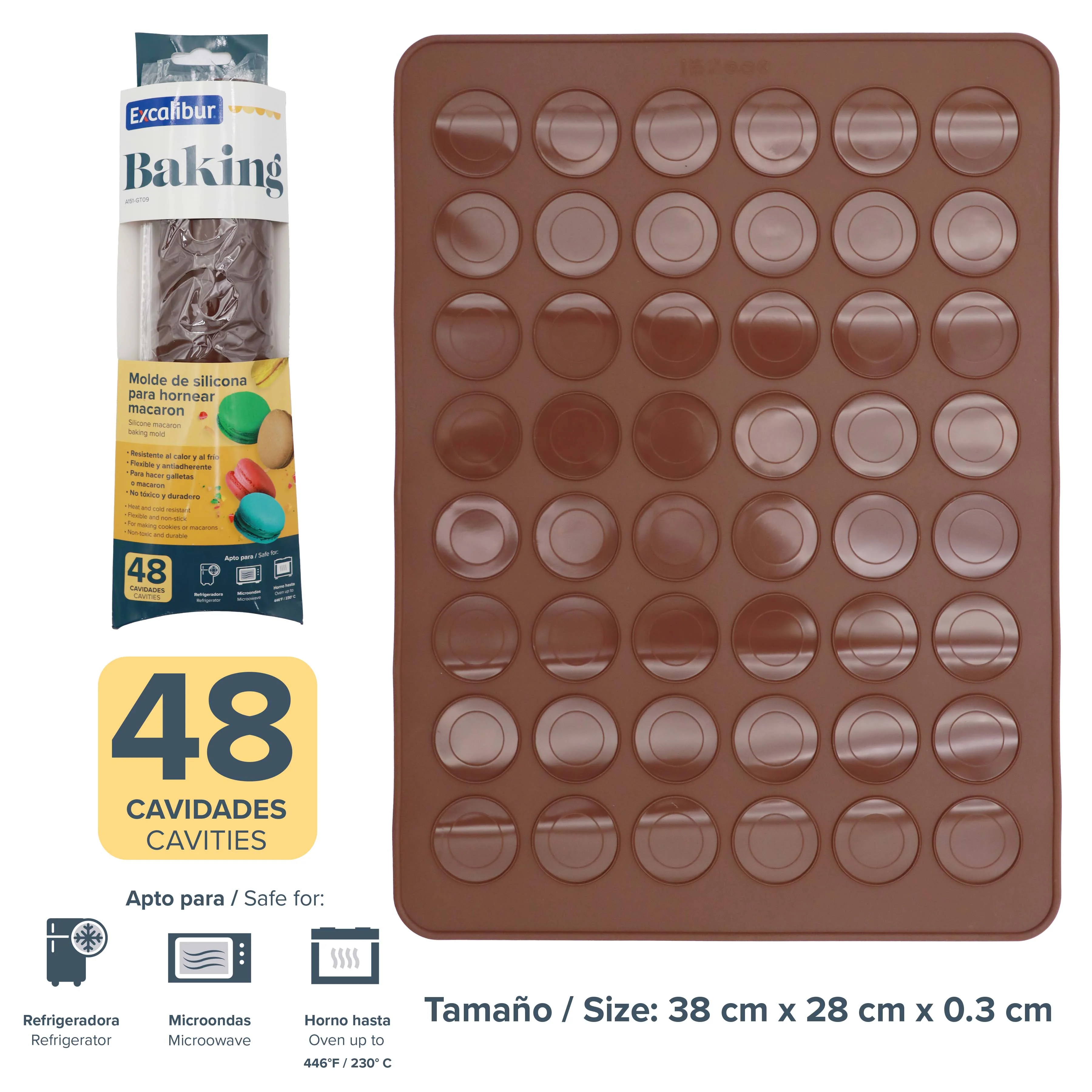 Molde de Silicon para Hornear Macaroon 48  Posiciones Excalibur A151-GT09