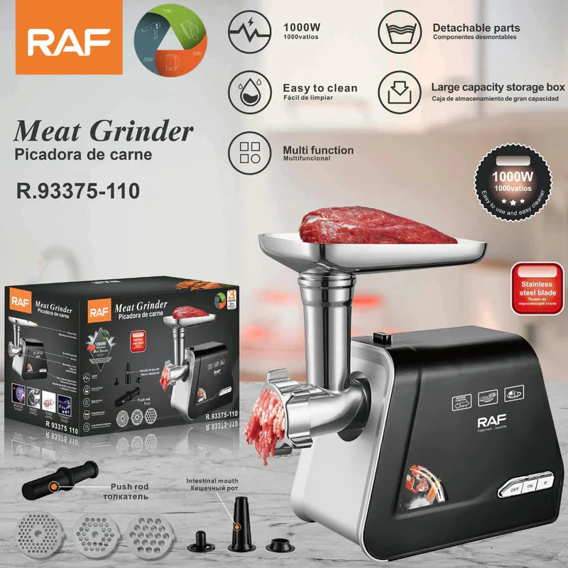 Moledora De Carne Eléctrica 1000W. Picadora De Carne Con Cuchilla De Acero Inoxidable Y Accesorios Para Embutidos 110V. R.93375-110