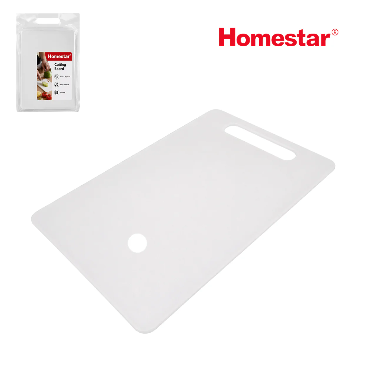 Tabla de Picar Plástico 37x23x0.6cm Blanco Homestar NVL5718106