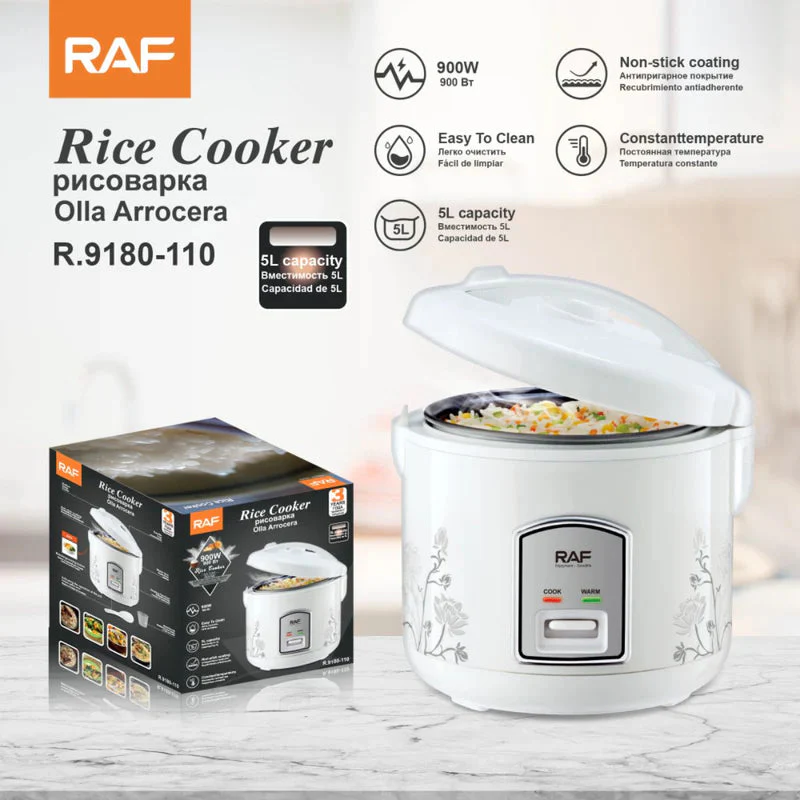 Olla Arrocera Eléctrica 5L. Olla Para Cocinar Arroz 900W. Recubrimiento Antiadherente Y Función Automática De Calor Constante 110V. R.9180-110