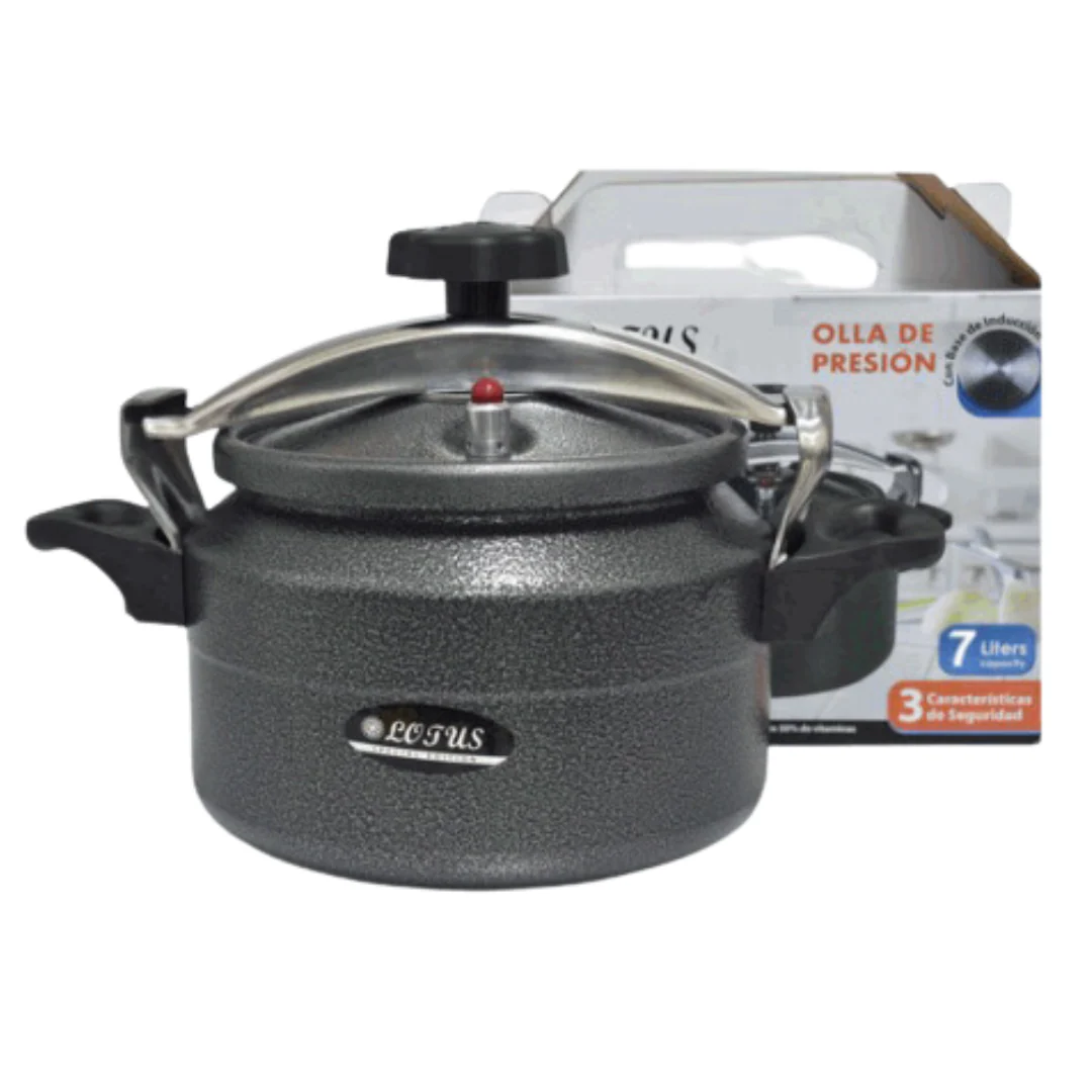 Olla de Presión de 2 Mangos 7 Litros 24cm para Cocina de Inducción LT-BLK-7
