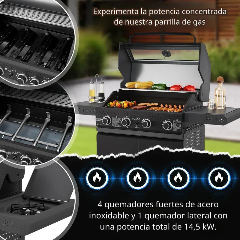 Parrilla BBQ De Gas Con Ventana De Vidrio 122X45x116cm De Hierro Con 4 Quemadores. Asador A Gas UN-A033 - Image 3
