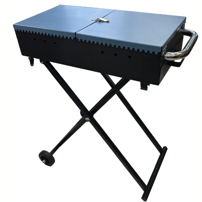 Parrilla De Carbón BBQ 30X80cm Portátil De Hierro Con Tapas Laterales Y Estantes. Asador A Carbon UN-A036 - Image 3