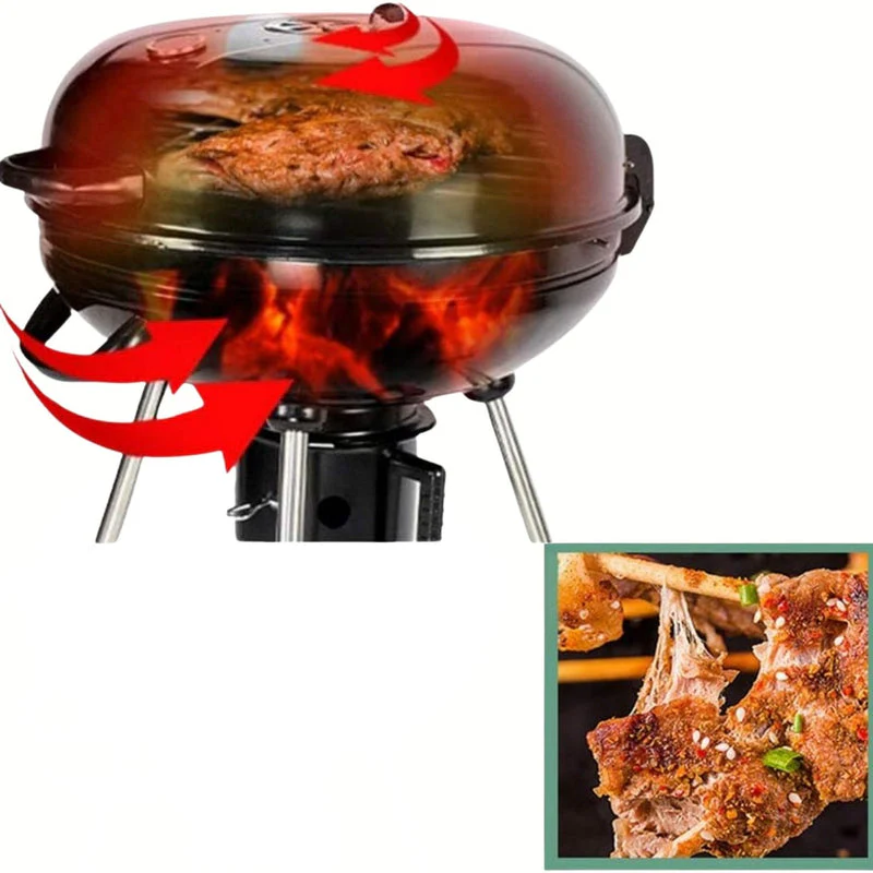 Parrilla De Carbón Redonda 22" 56X88 Cm Estilo Barbacoa Portátil De Hierro Con Termómetro Y Estante. Asador A Carbón  UN-A037 - Image 5