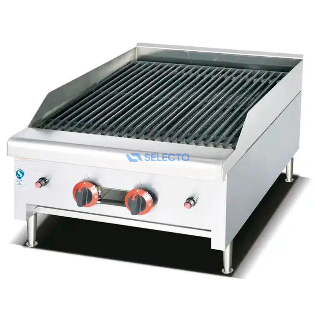 Parrilla Grill de Roca Volcánica a Gas de 2 Quemadores 24" de Acero Inoxidable 600*760*465mm HGL-84