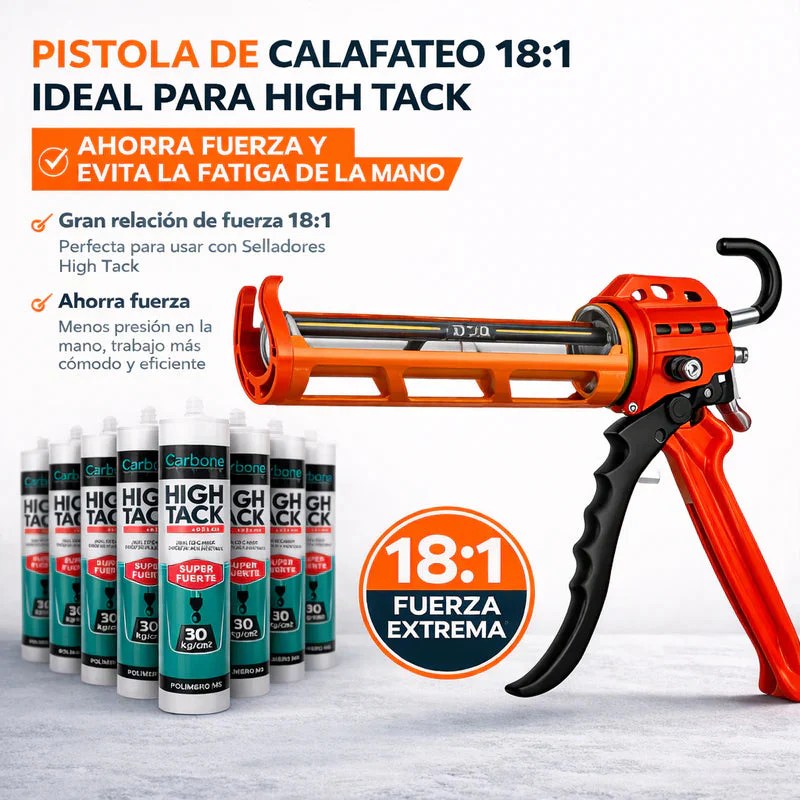 Pistola Calafateadora 9” Aluminio Y Acero Relación Empuje 18:1 Alta Presión Ahorro Esfuerzo Especial Para High Tack Evita Fatiga. UN-P102 - Image 2
