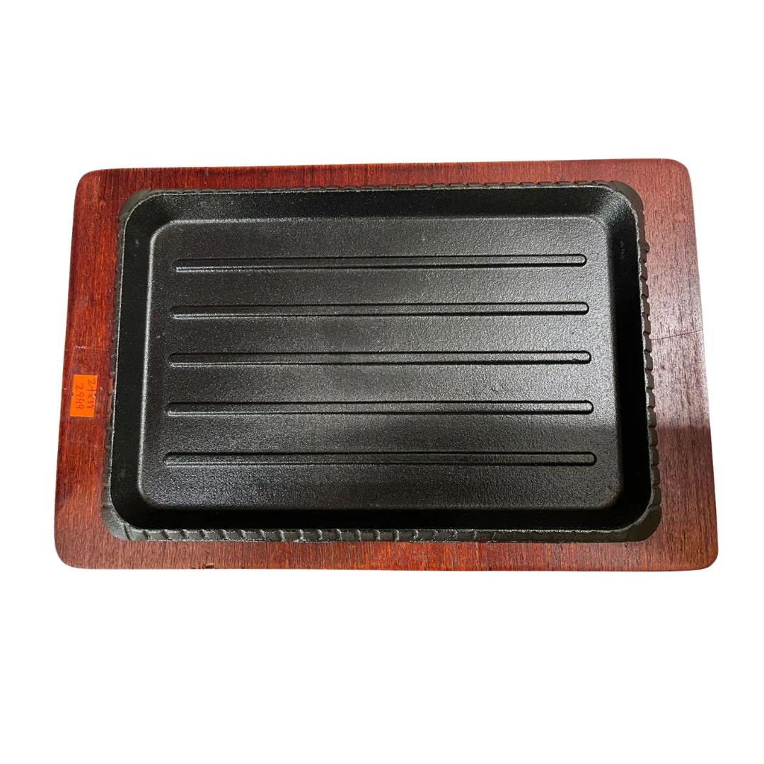 Plancha de Hierro Fundido con Madera Rectangular