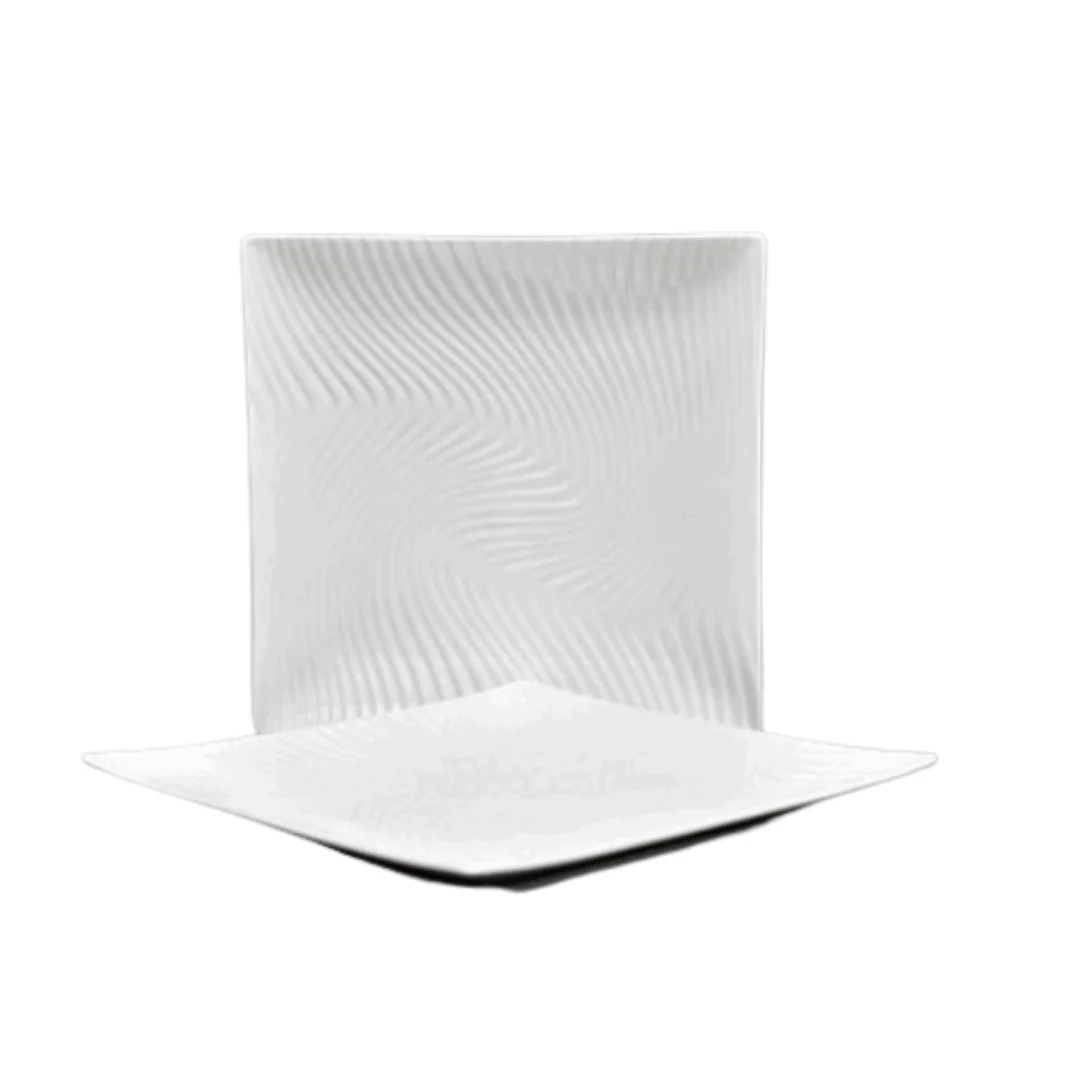 Plato Cuadrado con Relieve Blanco de Cerámica 10" DX-0211