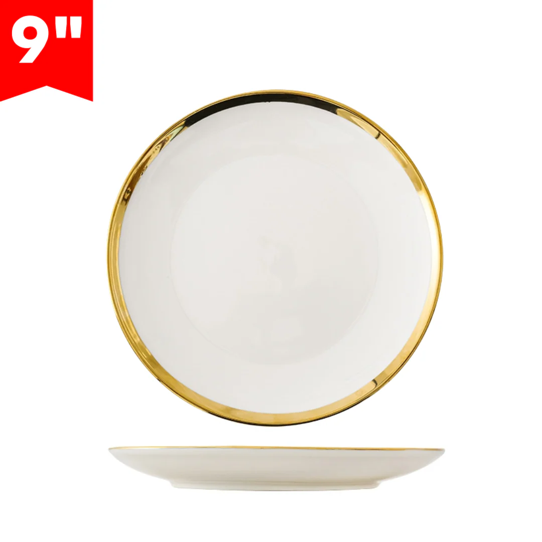 Plato Llano de Cerámica con Bordes Dorado 9" 87641