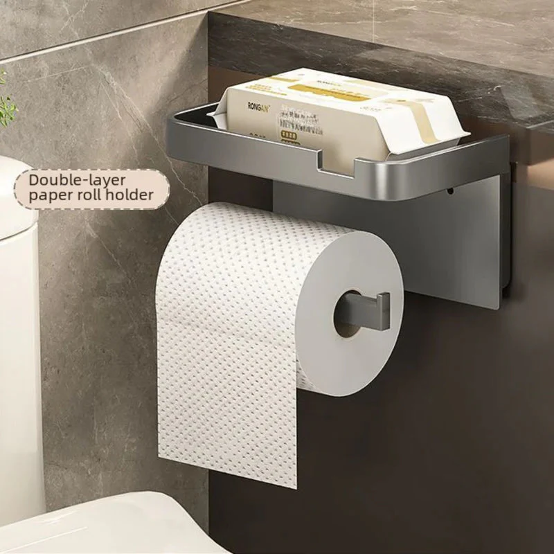Portarrollos De Papel Higiénico Con Bandeja Soporte Para Celular. Color Gris. AB895 - Image 3