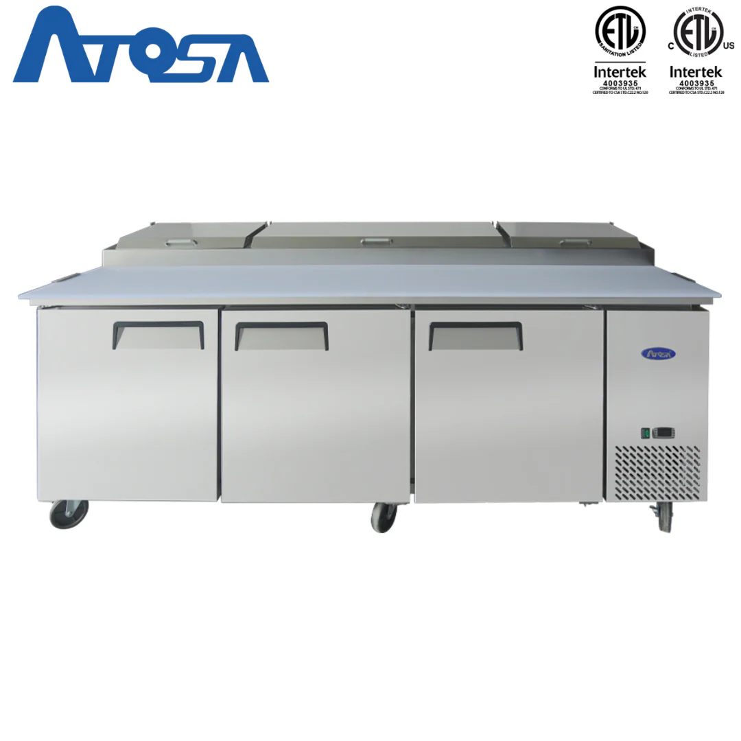 (PP) Mesa para Preparación de Pizza de 3 Puertas Refrigerada 93"/236cm Acero Inoxidable Atosa MPF8203GR