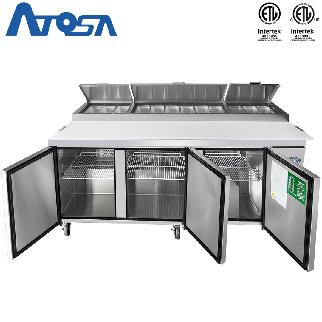 (PP) Mesa para Preparación de Pizza de 3 Puertas Refrigerada 93"/236cm Acero Inoxidable Atosa MPF8203GR - Image 4