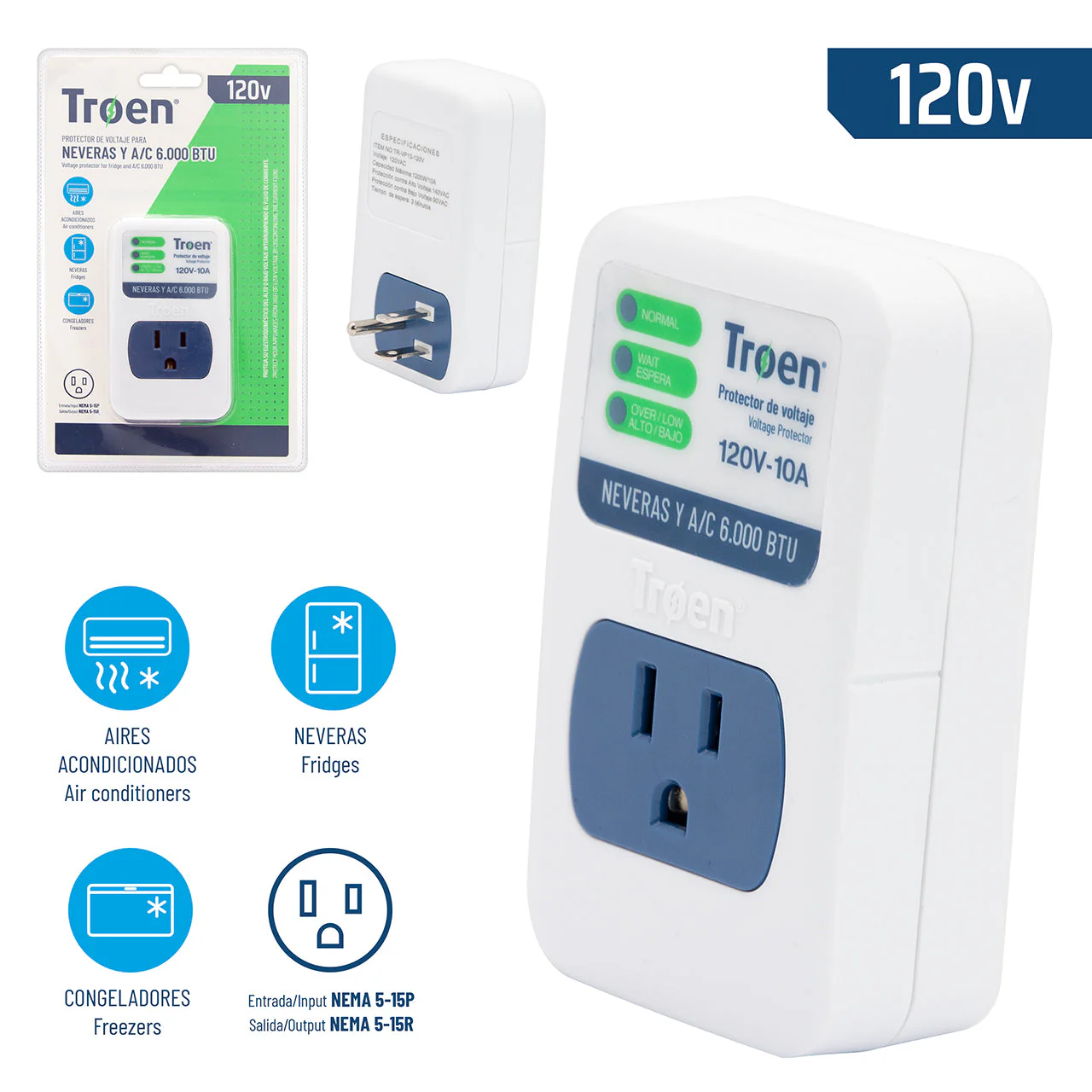 Protector de Voltaje 120V para Neveras y Aire Acondicionados 6K BTU TROEN TR-VP10-120V - Image 2