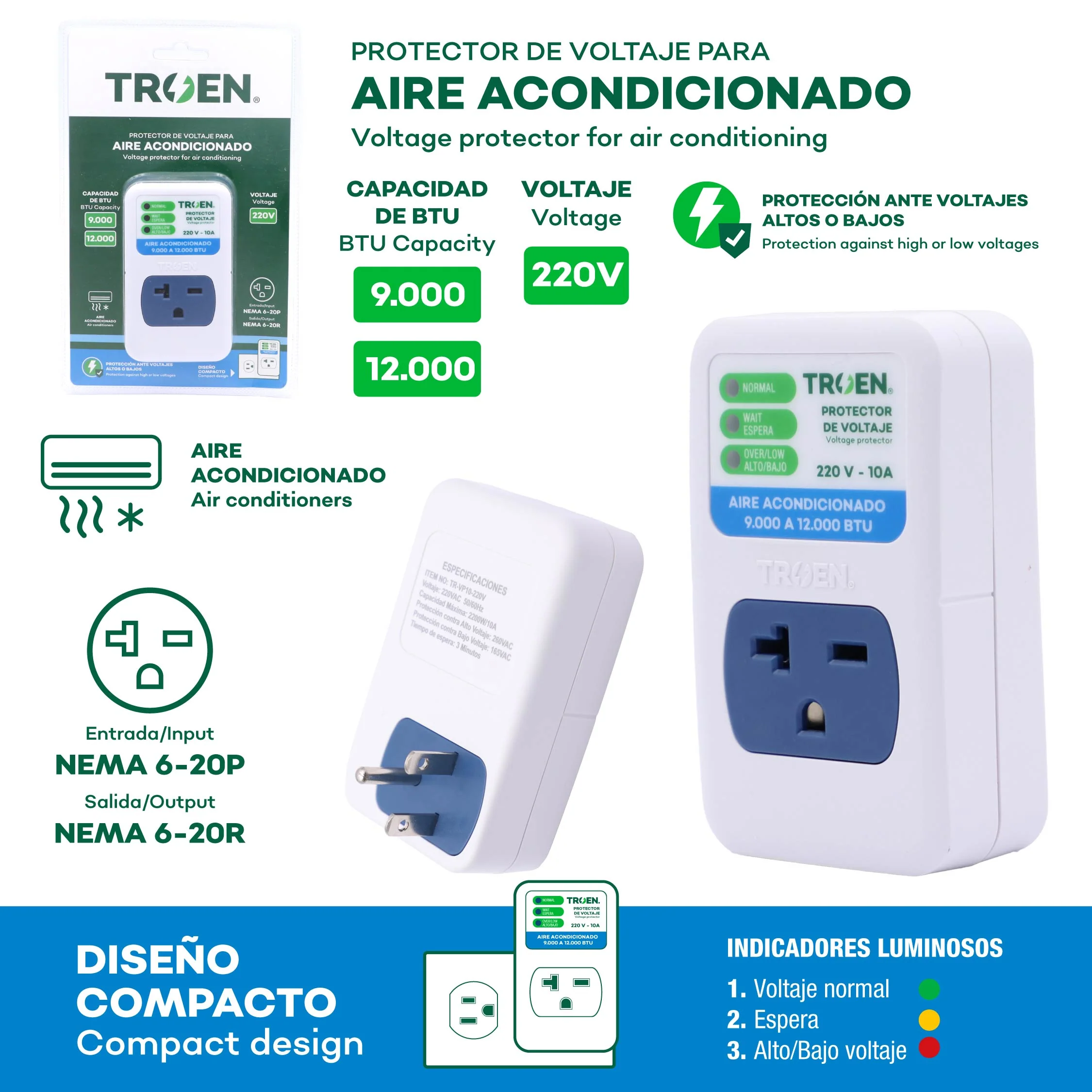 Protector de Voltaje 220V para Aire Acondicionados 9k-12k BTU TROEN TR-VP10-220V - Image 2