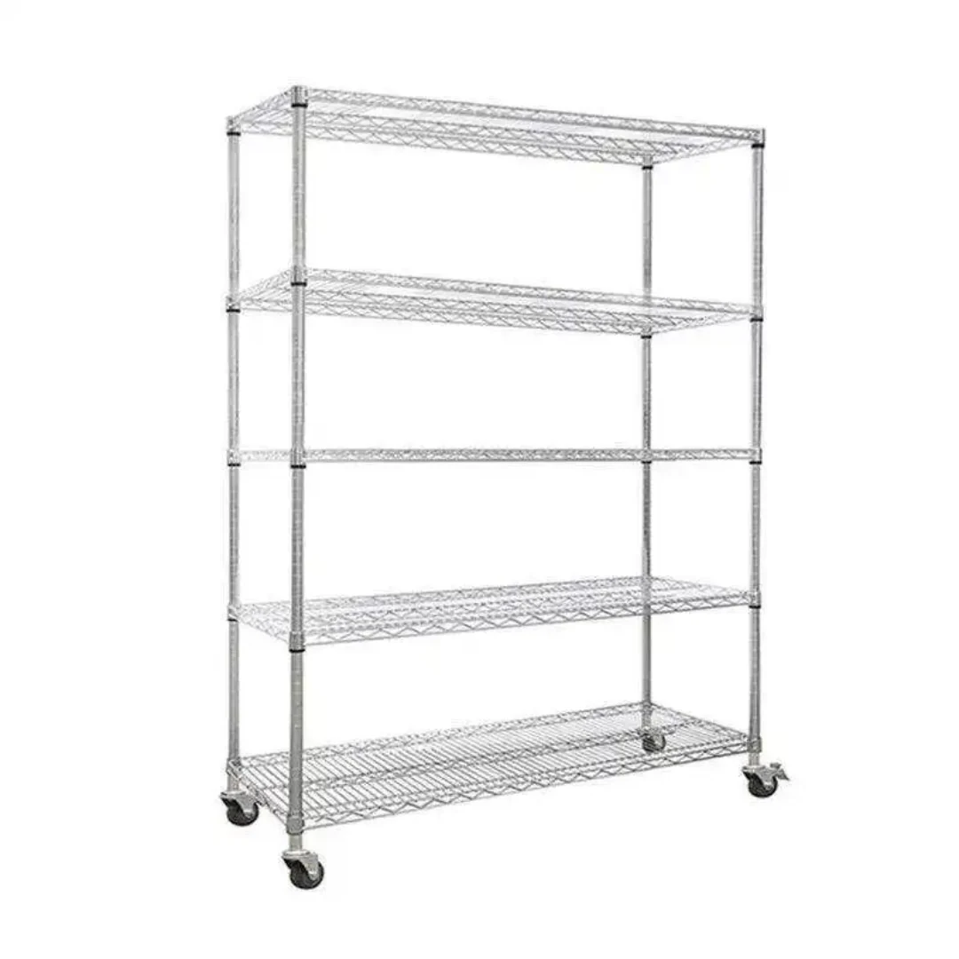 Rack Metálico Cromado de 5 Niveles 100kg con Ruedas & Frenos 160*120*45cm R160X120X45