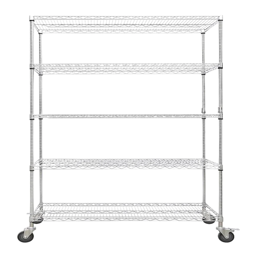 Rack Metálico Cromado de 5 Niveles 100kg con Ruedas & Frenos 160*120*45cm R160X120X45 - Image 2